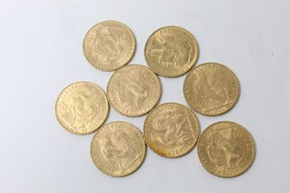 Huit pièces en or de 20 Francs au Coq (1906)

TTB...