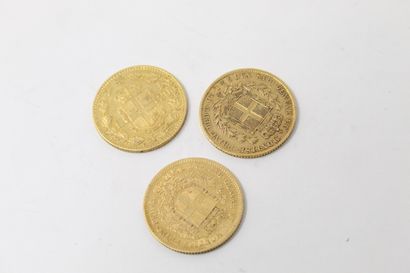 Lot of three 20 lira gold coins including...