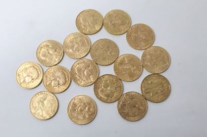 null Lot of 16 gold coins of 20 Francs with rooster (1902 ; 1907 x 2 ; 1908 ; 1909...