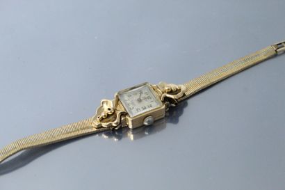 null Montre bracelet de dame, boîtier carré en or jaune 18k (750), cadran à fond...