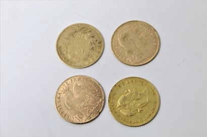 null Lot de quatre pièces en or comprenant : 

- 10 francs Napoléon III tête nue...