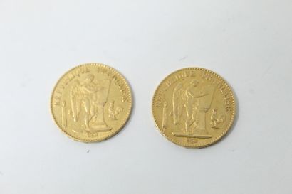 Lot de 2 pièces en or jaune de 20 Francs...