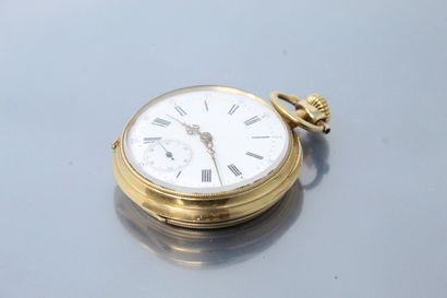 18k (750) yellow gold pocket watch with white...
