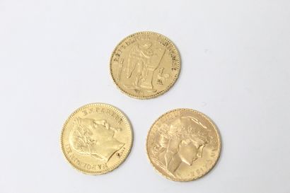 Lot de 3 pièces en or de 20 Francs :

- Napoléon...