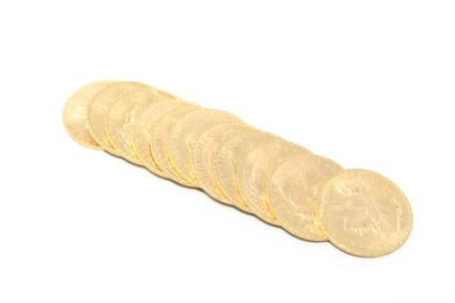 Onze pièces en or de 20 Francs au Coq (1910)

TTB...