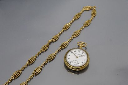 18K (750) yellow gold collar watch with white...