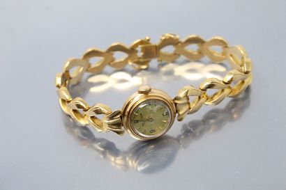 null Montre bracelet de dame, boitier rond en or jaune 18K (750), cadran à chiffre...