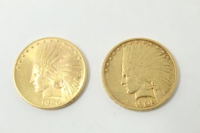Lot de deux pièces en or de 10 Dollars 