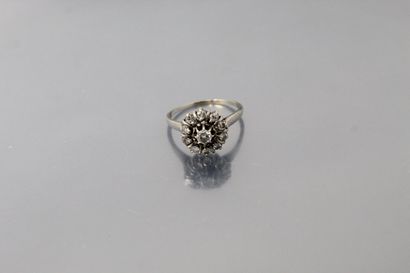 null Bague fleur en or gris 18k (750) ornée de diamant rond taille moderne. 

Poinçon...