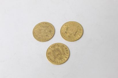 null Trois pièces en or de 20 francs Napoléon III tête laurée (1862 BB ; 1865 BB...