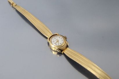null Montre bracelet de dame, boîtier en or jaune 18k (750), cadran à fond crème,...