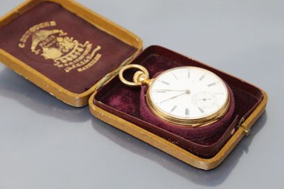 Pocket watch in 18k (750) yellow gold, white...