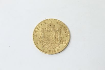 null Pièce en or jaune de 50 francs Napoléon III Tête laurée (1865 A)

TTB à SUP.

Poids...