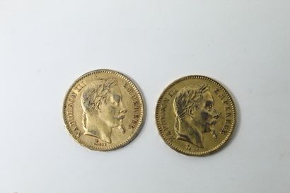 null Lot de deux pièces en or de 20 Francs Napoléon III Tête laurée (1863 A et BB)

TTB....