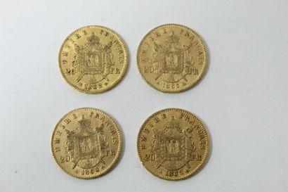 null Lot de 4 pièces en or jaune de 20 Francs Napoléon III Tête laurée

( 2 x 1862...