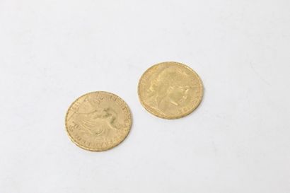 Deux pièces en or de 20 Francs au Coq (1901)

TTB.

Poids...