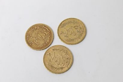 null Three gold coins of 20 Francs Tunisia - French Protectorate, 1891 (A), 1892...