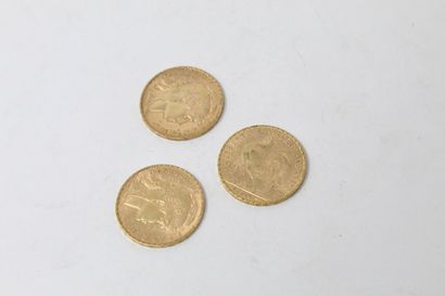 null Trois pièces en or de 20 Francs au Coq (1904)

TTB à SUP

Poids : 19,35 g.