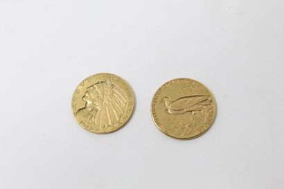 Lot de deux pièces en or de 5 dollars 