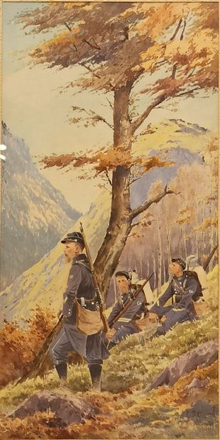 null A. BERNARD, FRENCH SCHOOL, END OF THE 19th CENTURY,

"Three hunters on foot...