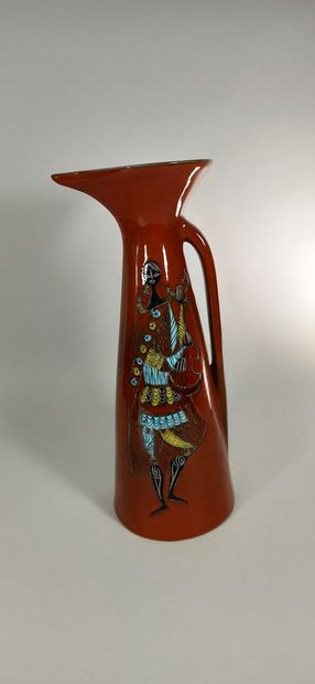 null LESPINASSE Jean de (1896 -1979)

Large orange pitcher with troubadour decoration.

White...