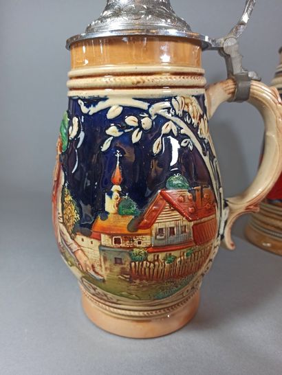 null German work of the XXth century,

Set of 6 enamelled stoneware beer mugs decorated...