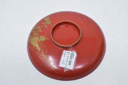 null JAPAN, 20th century

Two lacquered wood plates with red background, takamakie...