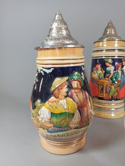 null German work of the XXth century,

Set of 6 enamelled stoneware beer mugs decorated...