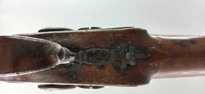 null Saddle rifle. 

Flintlock locks converted to percussion. Double barrel in table,...