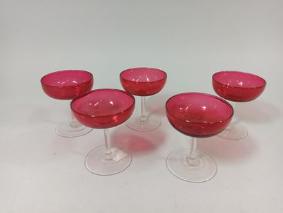 null 5 champagne glasses in red tinted glass