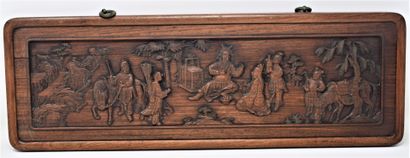 null CHINA, 19th century 

Set of three carved wooden panels representing dignitaries...