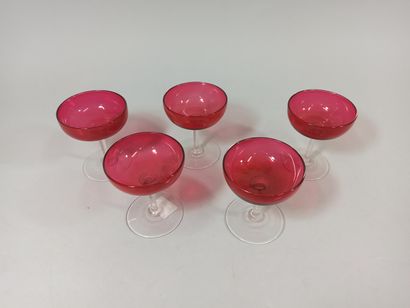null 5 champagne glasses in red tinted glass