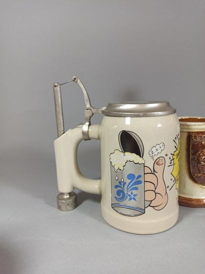 null Set of 7 funny beer mugs and 1 bottle including moustache mug, counterweight...