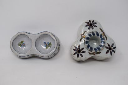 null Two earthenware pieces from the 19th century:

- A poly-lobed inkwell with floral...