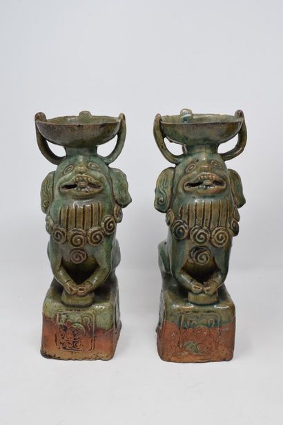 null CHINA - 20th century,

Pair of green glazed ceramic Fo dogs forming a perfume...