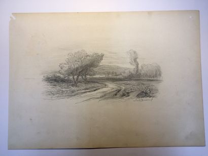  BROWNE Louis (1824-?) [Jacques Louis ROUX said] 
Path with trees 
Pencil on paper...