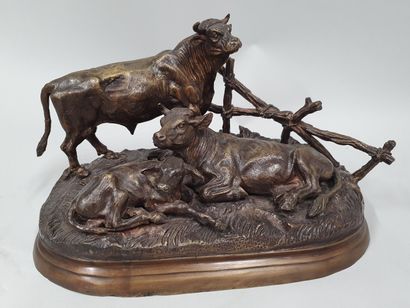 null MOIGNEZ Jules, after 

Bull, cow and calf

Sculpture in bronze with brown patina,...