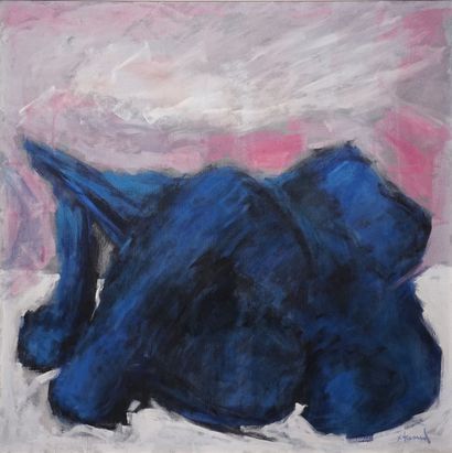  PSYCHAKIS Charalambos, né en 1938 
Forme bleue 
peinture sur toile, signée en bas...