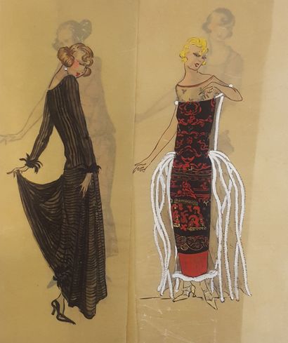  ANONYMOUS 
Set of about twenty fashion drawings 
gouache, watercolor, pencil or...