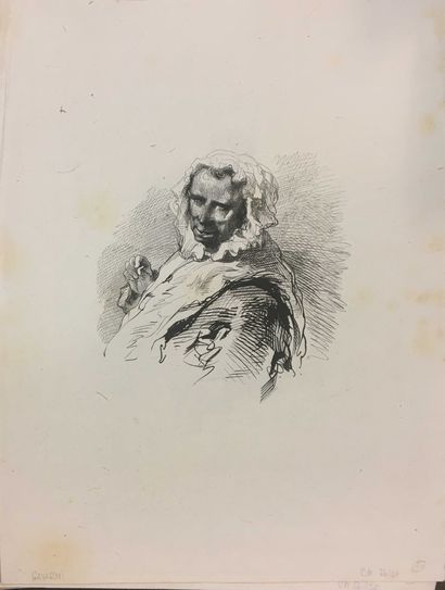  ECOLE MODERNE, Lot de 8 gravures: 
 
GAVARNI Paul (1804-1866) 
Portrait de femme,...