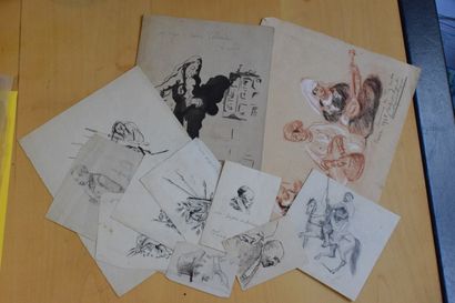  ANONYMS XIX-XXth century 
Strong batch of studies (ink, pencil, grease pencil, engravings,...)...