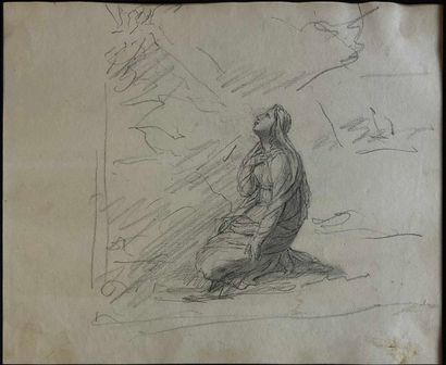  FRENCH SCHOOL 19th century 
Kneeling Virgin 
drawing in graphite, black pencil and...