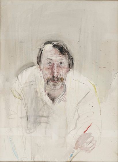  BOTSOGLOU Chronis, born in 1941 
Self-portrait with brush, 1980 
watercolour (insolation)...