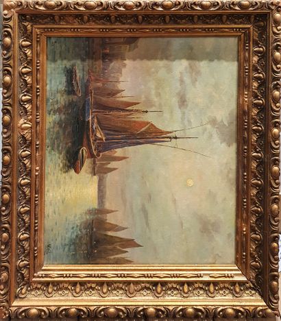  WEIL Fernand (1894-1958) 
Marine 
Huile sur toile signée en bas à droite 
craquelures...