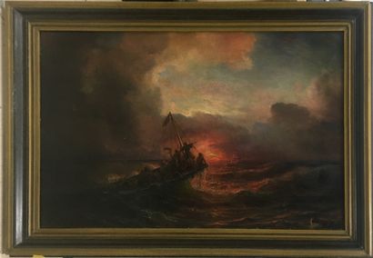  XIXth century SCHOOL 
Shipwrecked, 
oil on canvas (accidents and restorations),...