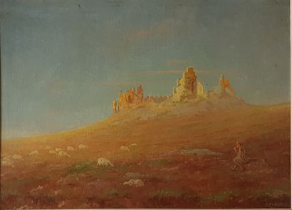  VANDOROS Spyridon, 1882-1940, 
Patre devant des ruines, 
huile sur toile (marque...