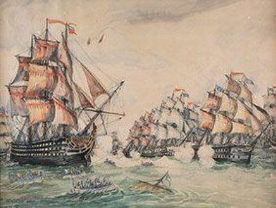 FRANK WILL , 1900-1951 
Naval battle 
Watercolour...
