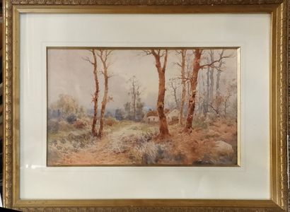  JAFFEUX François (XIX-XX) 
Cottage on the edge of a forest, 
watercolor, signed...