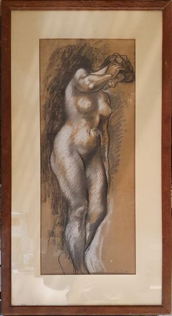PIOT René, 1869-1934,

Full-length nude,

charcoal...
