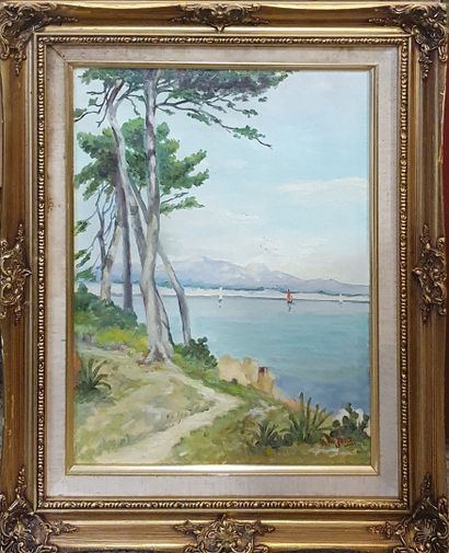  AUBINAUD DE JORIAS Lucien (1918-2008) 
The bay of Nice, 
Oil on canvas signed lower...